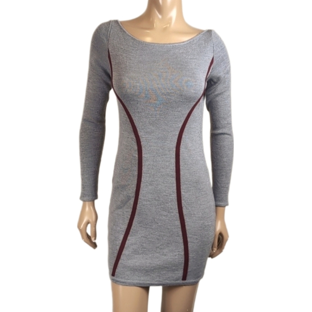 Assali Wool Blend Long Sleeve Mini Sweater Dress Low Back Bodycon Winter Large